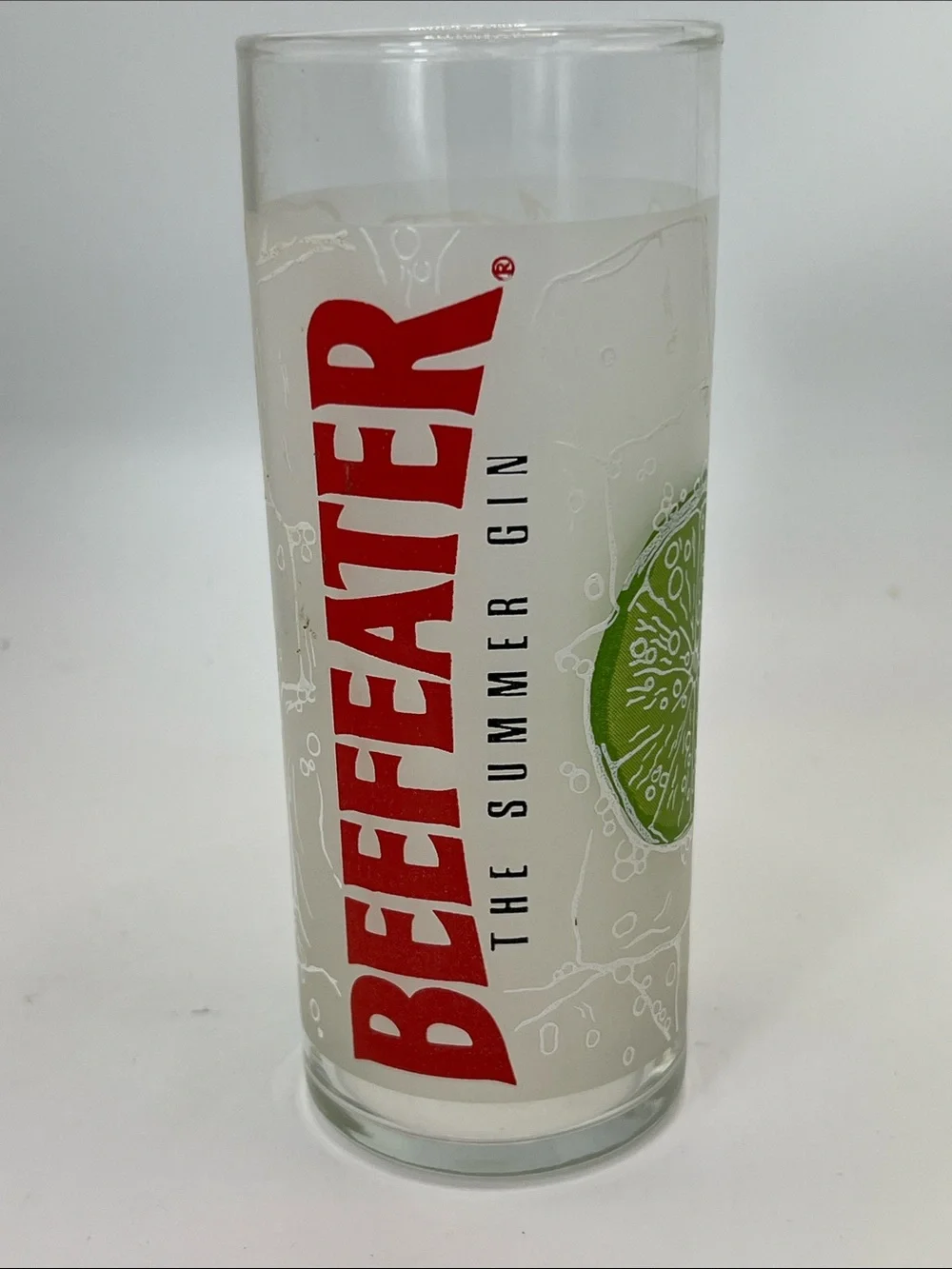 BEEFEATER The Summer Gin White & Green High Ball Glass. 6” Tall
